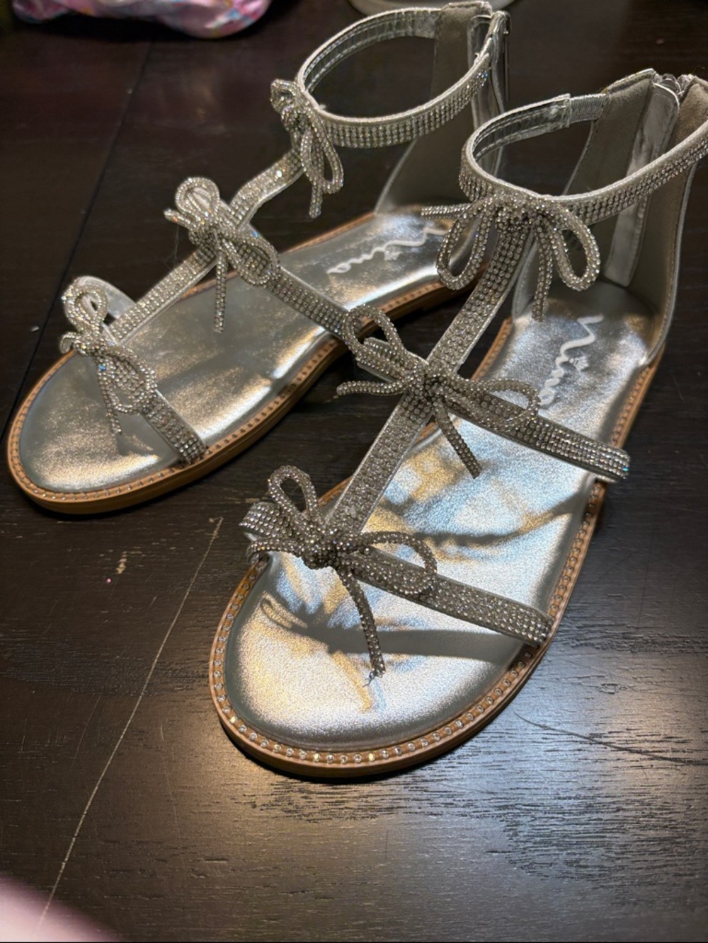 Nina girl silver bow sandals